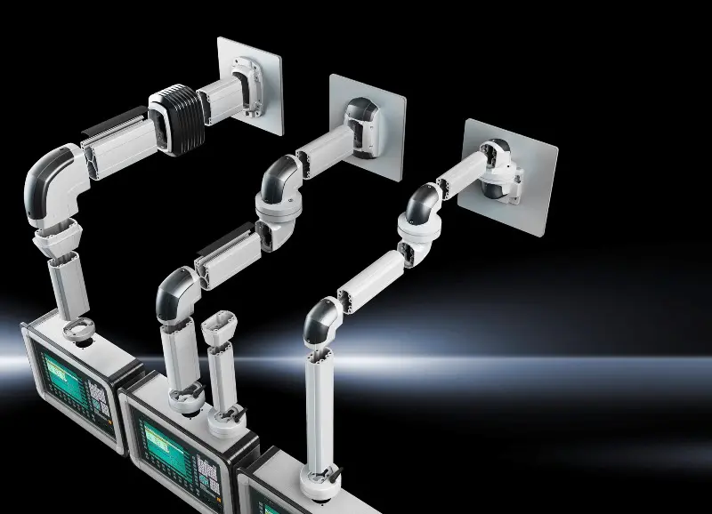 Rittal garandeert standaard een automatische potentiaalvereffening via het gehele draagarmsysteem.