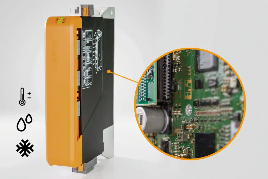 De elektronica van de Acopos P3 heeft een speciale coating voor gebruik in agressieve atmosferische omgevingen en bij temperaturen tot -25°C (foto: B&R)